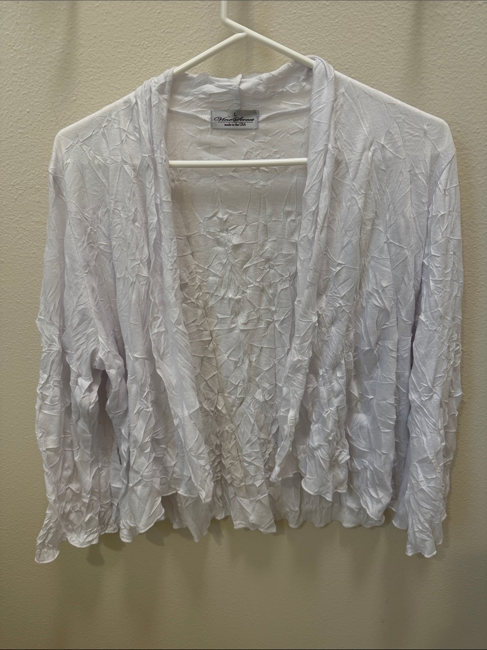 White Crinkle Open-Front Women's Cardigan - White, Size L